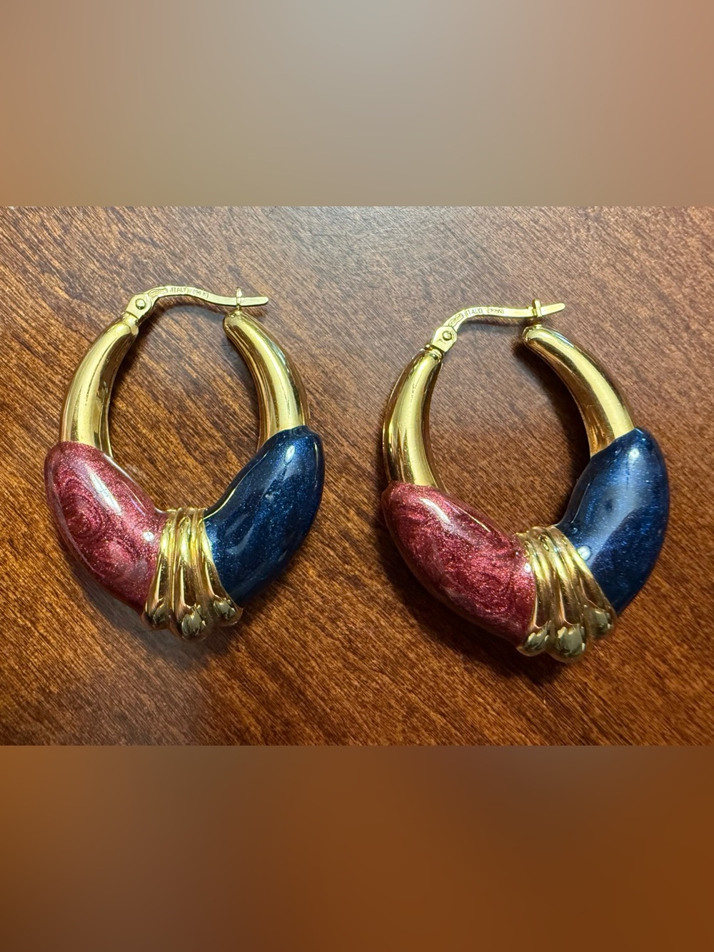 14k Gold and metallic enamel hoop earrings made in Italy